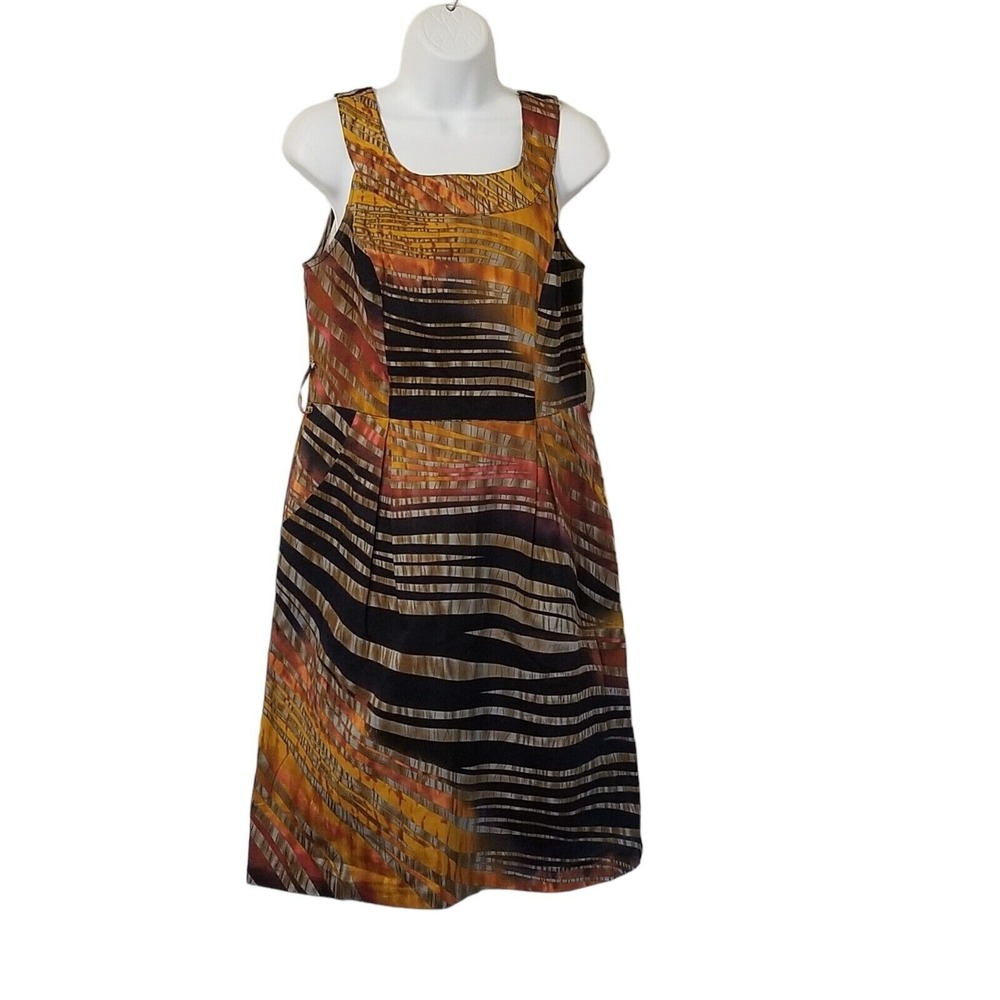 Cato Dress 10 Sleeveless Knee Length Pockets Sheath Black Gold Stripe Stretch